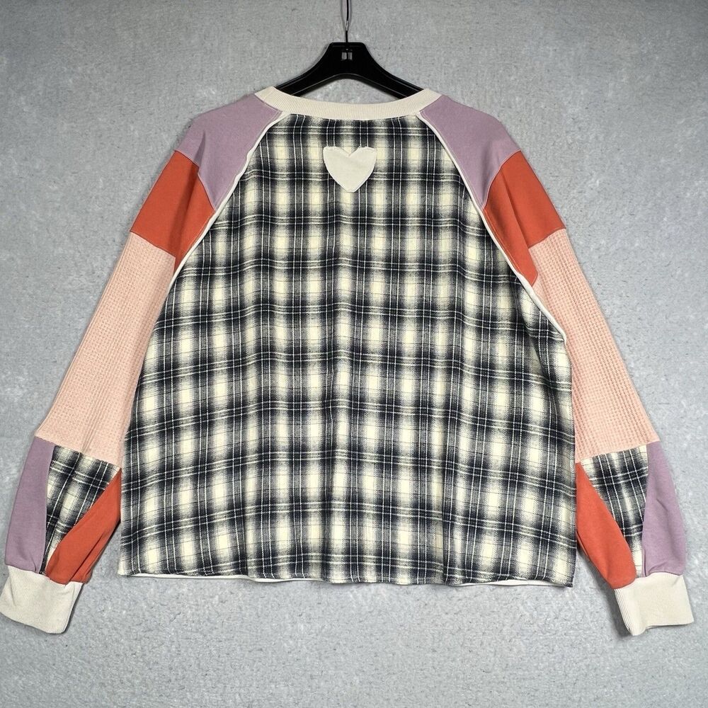 Easel Sweater Patchwork Waffle Knit Sweatshirt Plaid Multicolor Women’s Small - Picture 2 of 13